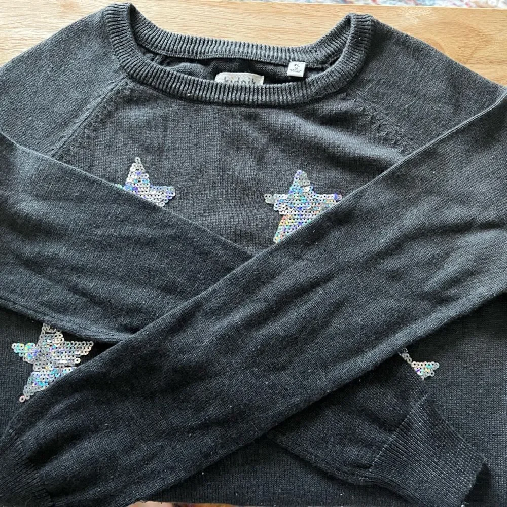 Girls long sleeve sweater with silver sequin star detail